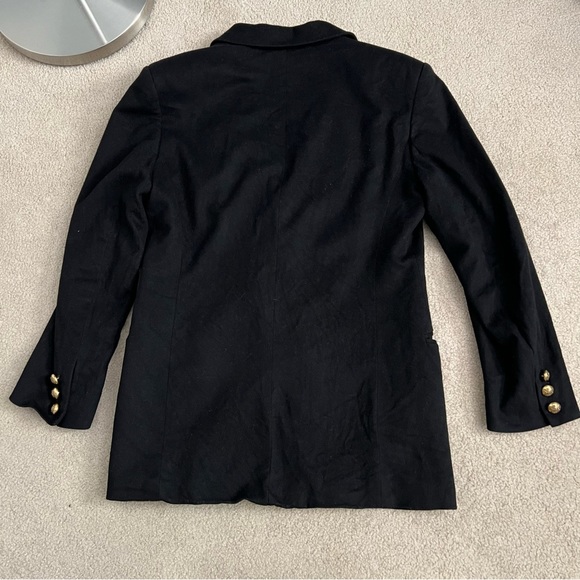 Vintage 1980s Jaeger Women’s Double Breasted Black Wool Blazer Gold Buttons - Picture 3 of 15